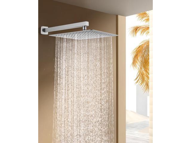 All Metal Rainfall Shower Head with Extension Arm Brushed Nickel, 12' Large Rain Square Showerhead with 16' Shower Arm All Stainless Steel, 144...