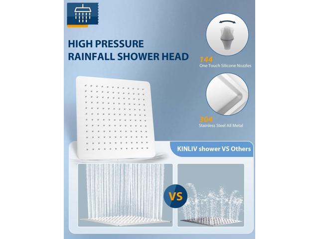 All Metal Rainfall Shower Head with Extension Arm Brushed Nickel, 12' Large Rain Square Showerhead with 16' Shower Arm All Stainless Steel, 144...
