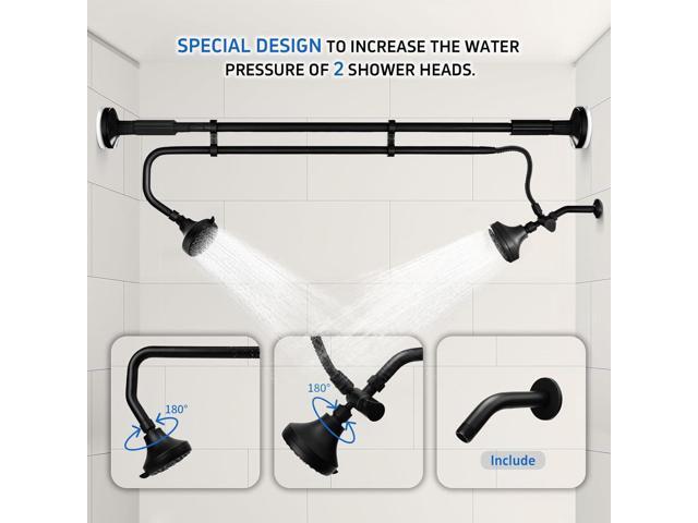 Tandem Shower Heads, Double Shower Head for Couples, Dual Shower Head System for Two People, High Pressure and Adjustable Double Shower Heads (Black)
