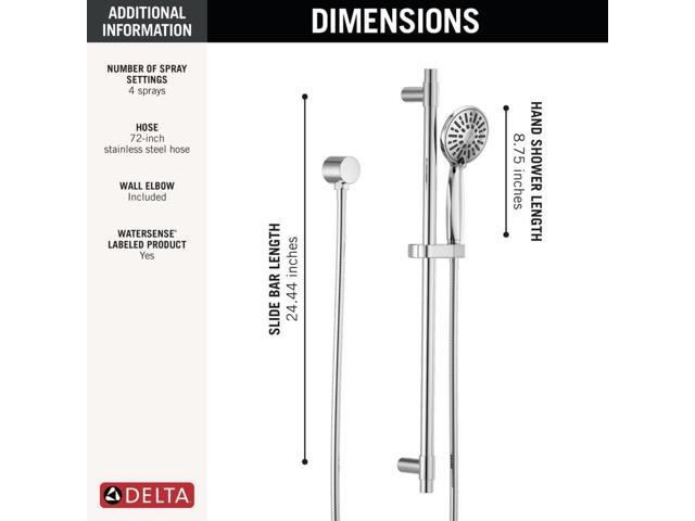 Delta Faucet Slide Bar Hand Held Shower with Hose, Chrome Handheld Shower Head, Slide Bar Hand Shower, Handheld Shower, Detachable Shower Head,...