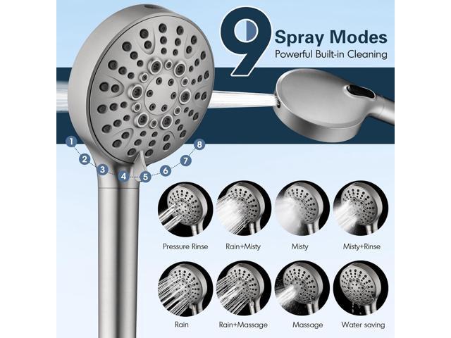 BRIGHT SHOWERS Filtered Shower Head with Handheld, High Pressure 9 Spray Mode Showerhead with Long Hose and Bracket, Water Softener Filters Beads...