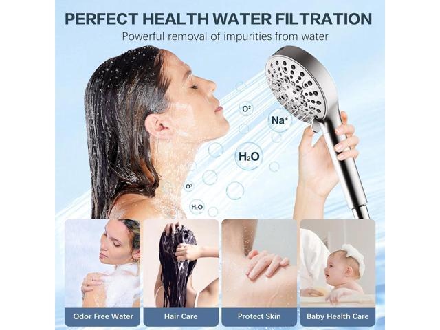 BRIGHT SHOWERS Filtered Shower Head with Handheld, High Pressure 9 Spray Mode Showerhead with Long Hose and Bracket, Water Softener Filters Beads...