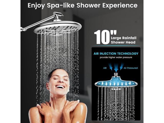 FEELSO 10' High Pressure Shower Head Combo with Handheld Spray, 16 Settings, 11' Adjustable Arm, ON/OFF Pause Switch (Chrome)