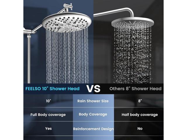 FEELSO 10' High Pressure Shower Head Combo with Handheld Spray, 16 Settings, 11' Adjustable Arm, ON/OFF Pause Switch (Chrome)
