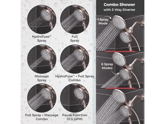 Pfister HydroFuse Shower Head and Handheld Combo, Hose Included, Magnetic Docking, 6-Function, 2.5 GPM, Spot Defense Brushed Nickel Finish, 020HFM01GS