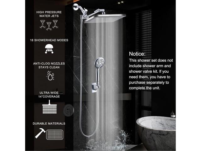 Rain Shower Head Combo-14''Rainfall ShowerHead,8 Modes Handheld with ON/OFF Pause Switch, Double High Pressure Shower heads with Hose,Adjustable...