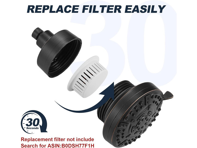 High Pressure Shower Filter Head Oil Rubbed Bronze Fixed Shower Head 7 Settings, 4.9' Bathroom Rain Shower Head with Enhanced Filter for Hard...