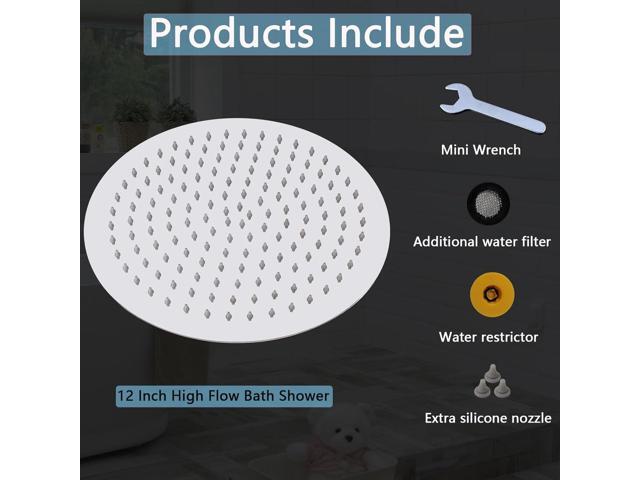 Rain Shower Head, Katezon High Flow Rainfall Showerhead Stainless Steel, Bathroom Waterfall Shower Universal Wall Ceiling Mount (12'', Chrome)