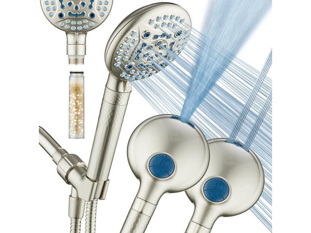 AquaCare 4X High Pressure 10-mode Filter Handheld Shower Head with Dual Power Wash - Clean Tub, Tile & Pets, Remove Chlorine, Metals & Toxins from...