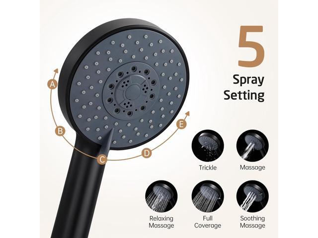 KES Adjustable Shower Head Holder with Slide Bar Combo, Handheld Shower Head with Hose 5-Function Handheld Shower Kit with Handheld Set Matte...