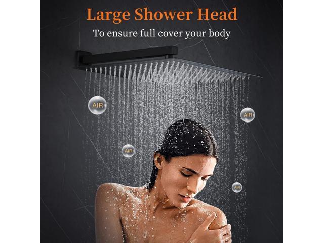 16 Inch Square Rain Shower Head, 304 Stainless Steel, Ultra Thin High Pressure Bathroom Rainfall Showerhead (Matte Black) (324 Jets)