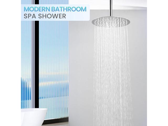12 inch Ceiling Rainfall Shower Head Chrome - All Metal Stainless Steel Full Body Round Rain Shower with 120 Silicone Nozzles Modern Bathroom