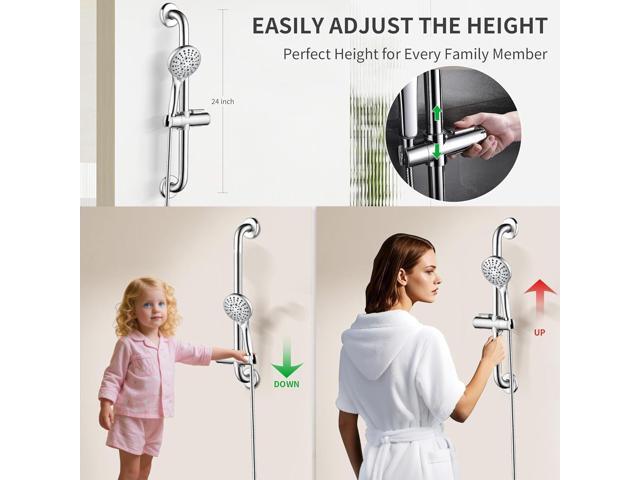 BRIGHT SHOWERS Stainless Steel Grab Bar Set Includes Handheld Shower Head with Extra Long Hose, Shower Head and Hose Chrome Plated