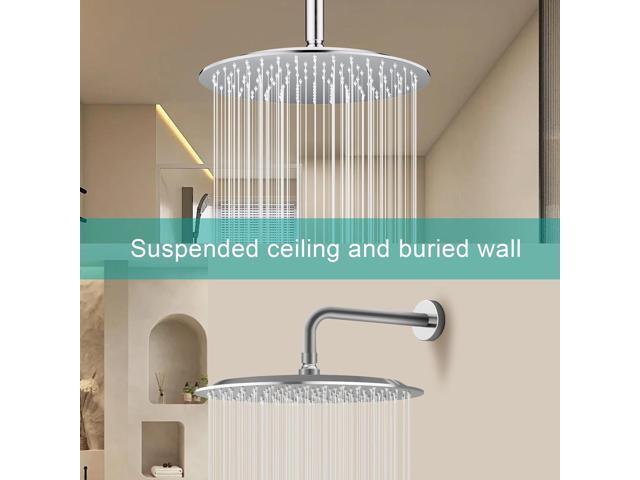 All Metal Rain Shower Head - Heavy Duty Stainless Steel, Easy Install, High Water Flow, Ultra-Thin Modern Design for Bathroom (Chrome, 12)