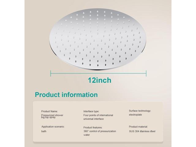 All Metal Rain Shower Head - Heavy Duty Stainless Steel, Easy Install, High Water Flow, Ultra-Thin Modern Design for Bathroom (Chrome, 12)