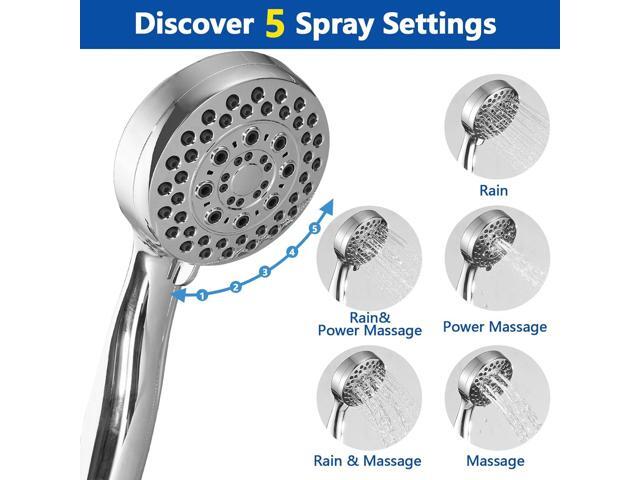 Double Shower Head for Couple, High Pressure Dual Showerhead, Adjustable Height Shower Rod, 5-Setting Handheld Shower Head, 5-Setting Handheld...