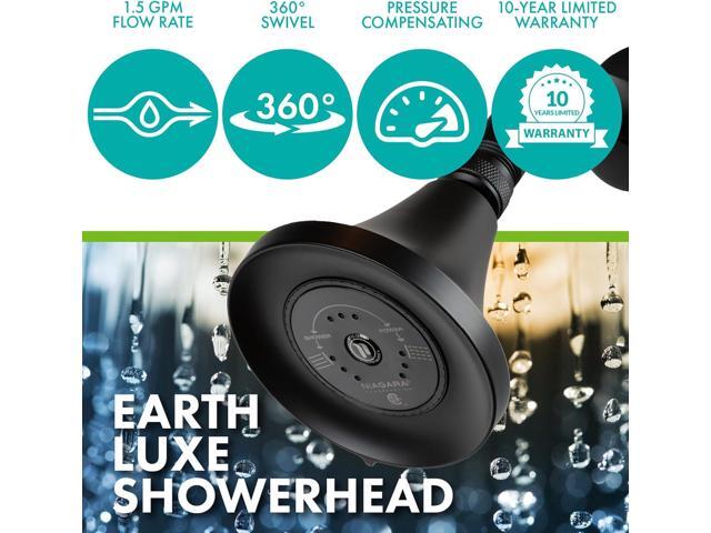 Niagara Conservation N3915MB Earth Luxe 3-Spray with 1.5 GPM 3.35-in. Wall Mount Adjustable Fixed Shower Head in Matte Black, 1-Pack Bathroom...