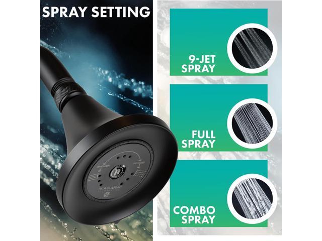 Niagara Conservation N3915MB Earth Luxe 3-Spray with 1.5 GPM 3.35-in. Wall Mount Adjustable Fixed Shower Head in Matte Black, 1-Pack Bathroom...