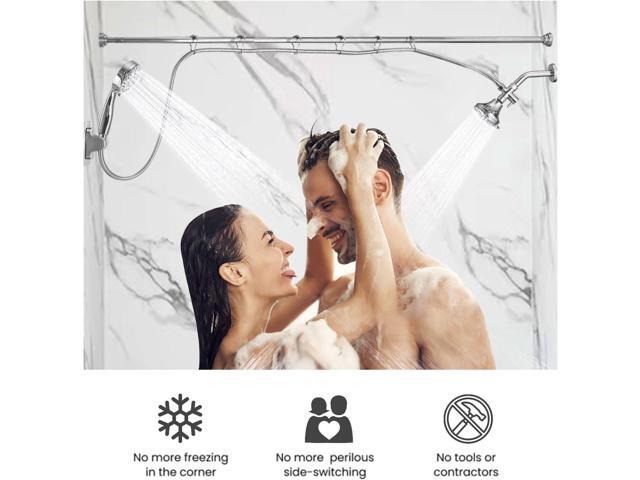 Double Shower Head for Couple, High Pressure Dual Showerhead, Adjustable Height Shower Rod, 5-Setting Handheld Shower Head, 5-Setting Handheld...