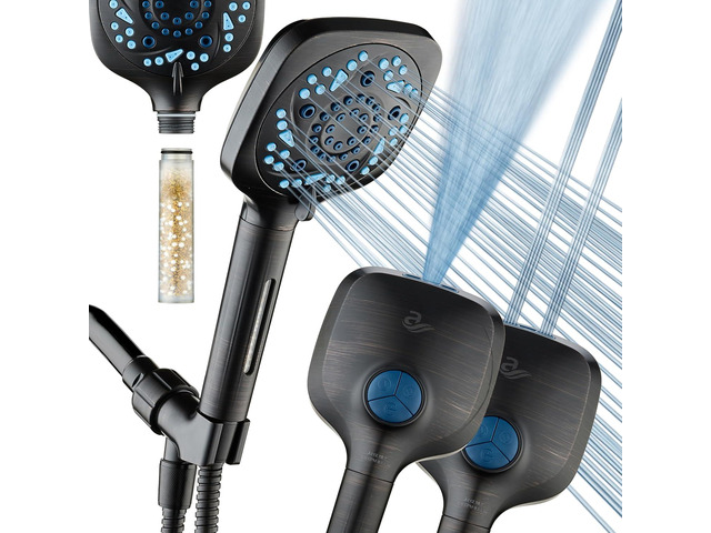 AquaCare High Pressure 10 Spray Mode Filtered Showerhead - Handheld Shower Head Filters Chlorine to Heal Dry Skin, Revive Hair - Dual Power Wash...