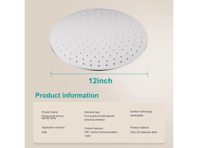 All Metal Rain Shower Head - Heavy Duty Stainless Steel, Easy Install, High Water Flow, Ultra-Thin Modern Design for Bathroom (Brushed Nickel, 12)