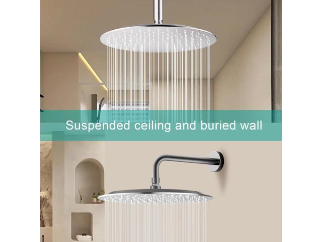 All Metal Rain Shower Head - Heavy Duty Stainless Steel, Easy Install, High Water Flow, Ultra-Thin Modern Design for Bathroom (Brushed Nickel, 12)