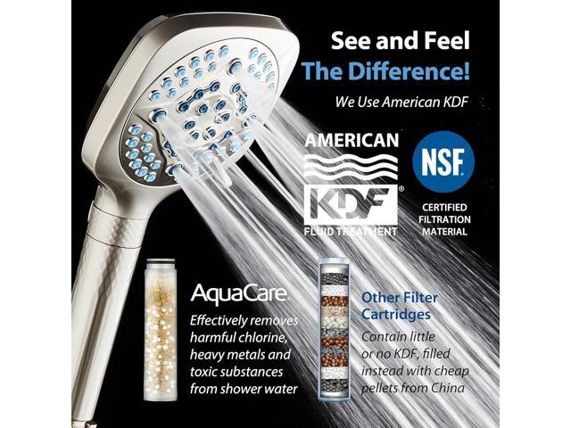 AquaCare 4X High Pressure 10 Spray Mode Filtered Showerhead - Handheld Shower Head Filters Chlorine to Heal Dry Skin, Revive Hair - Dual Power Wash...
