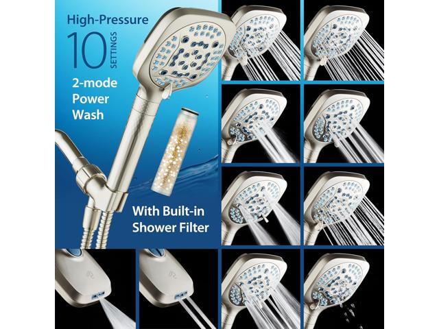 AquaCare 4X High Pressure 10 Spray Mode Filtered Showerhead - Handheld Shower Head Filters Chlorine to Heal Dry Skin, Revive Hair - Dual Power Wash...