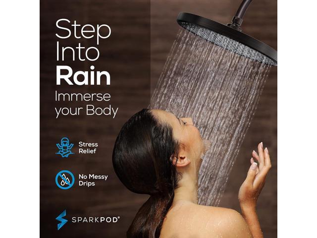 SparkPod 10 Inch Round Rain Shower Head - Ceiling or Wall Mount Rainfall Shower Head - Large Coverage Showerhead - Brass Ball Joint with 360°...
