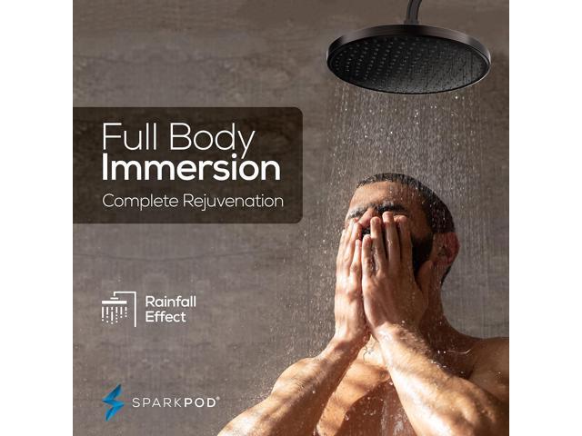 SparkPod 10 Inch Round Rain Shower Head - Ceiling or Wall Mount Rainfall Shower Head - Large Coverage Showerhead - Brass Ball Joint with 360°...