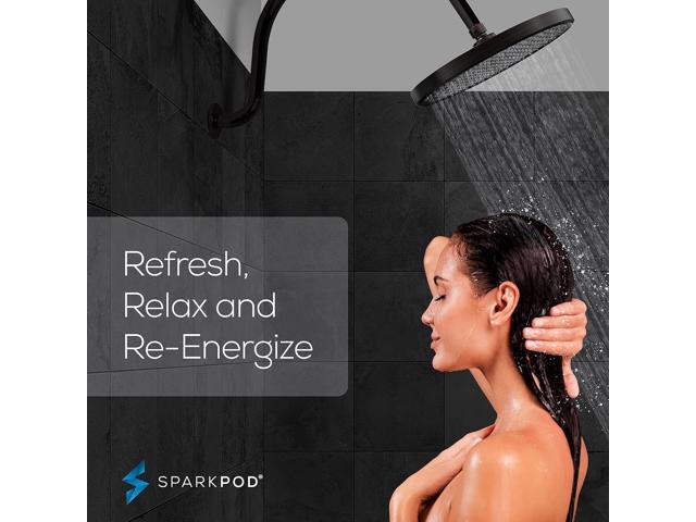 SparkPod 10 Inch Round Rain Shower Head - Ceiling or Wall Mount Rainfall Shower Head - Large Coverage Showerhead - Brass Ball Joint with 360°...