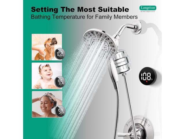 Tem8 Bathroom Shower Filter Fixture with Wireless Temperature Display Hard Water Purifier 99.99% Remove Chlorine & Heavy Metals Improve Skin &...