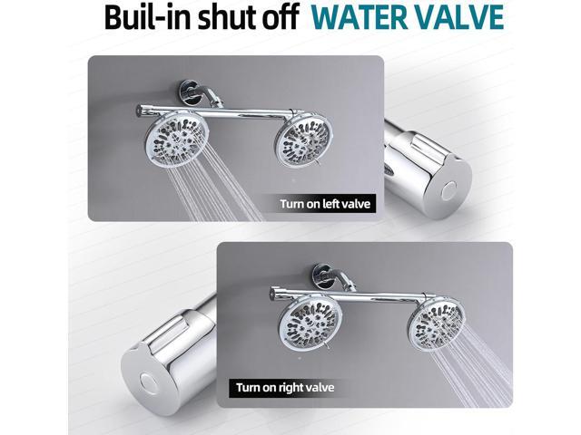 Double Shower Head with Built-in 2 Shut Off Valve Shower Splitter, High Pressure 8 Setting Dual Shower Head, Perfect for Couples in Walk-in...