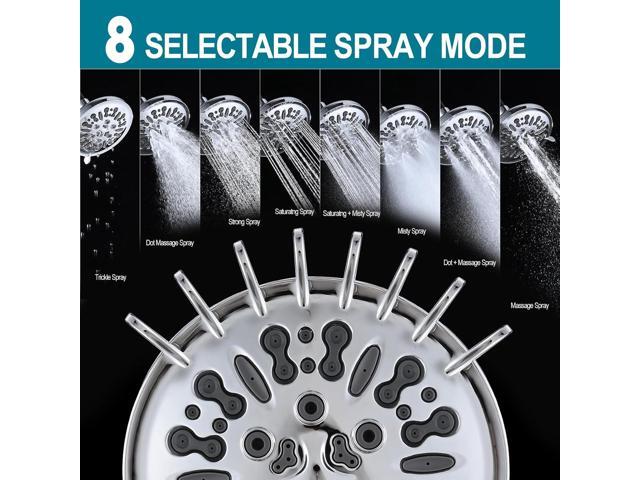 Double Shower Head with Built-in 2 Shut Off Valve Shower Splitter, High Pressure 8 Setting Dual Shower Head, Perfect for Couples in Walk-in...
