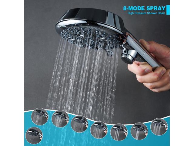 Handheld Shower Head with ON/OFF Switch,Detachable 8 Mode High Pressure Shower Wand with Long Hose and Bracket PLUS Extra Adhesive Holder for Lower...
