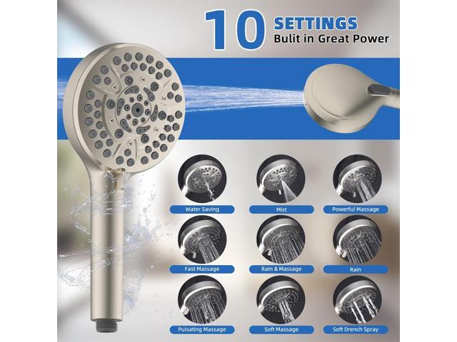All Metal Shower Head, 10' High Pressure Rainfall/Handheld Shower Combo with 11' Extension Arm, 10-Spray Handheld Showerhead, 71' Long Hose, 3-Way...