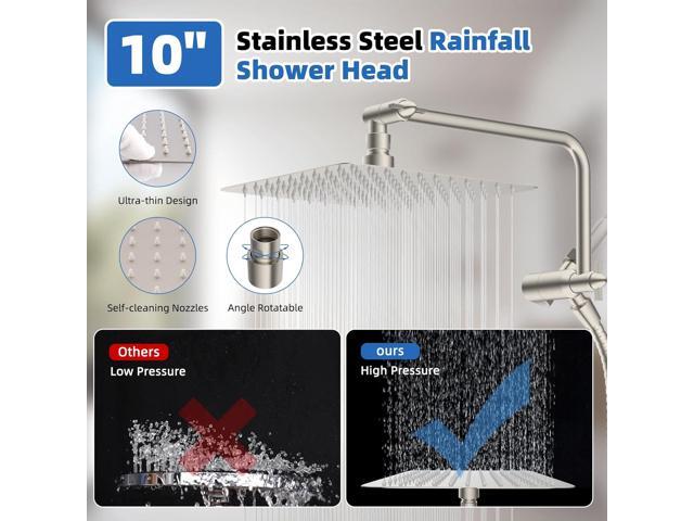 All Metal Shower Head, 10' High Pressure Rainfall/Handheld Shower Combo with 11' Extension Arm, 10-Spray Handheld Showerhead, 71' Long Hose, 3-Way...
