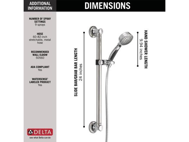 Delta Faucet 9-Spray Slide Bar Hand Held Shower with Hose, Chrome Handheld Shower Head, Slide Bar Hand Shower, Handheld Shower, Detachable Shower...