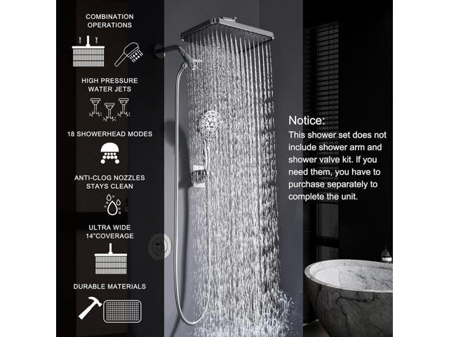 Rain Shower Head with Handheld-14inch Rainfall Showerhead,8Spray Hand held with ON/OFF Pause Switch, Tandem High Pressure Output,Long Hose Make...