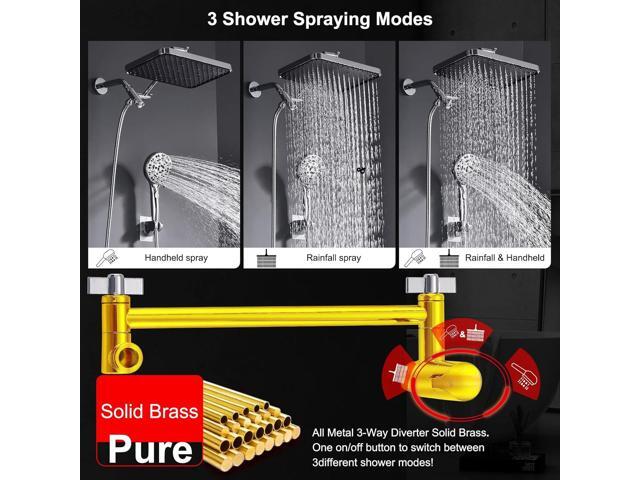 Rain Shower Head with Handheld-14inch Rainfall Showerhead,8Spray Hand held with ON/OFF Pause Switch, Tandem High Pressure Output,Long Hose Make...