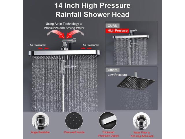 Rain Shower Head with Handheld-14inch Rainfall Showerhead,8Spray Hand held with ON/OFF Pause Switch, Tandem High Pressure Output,Long Hose Make...