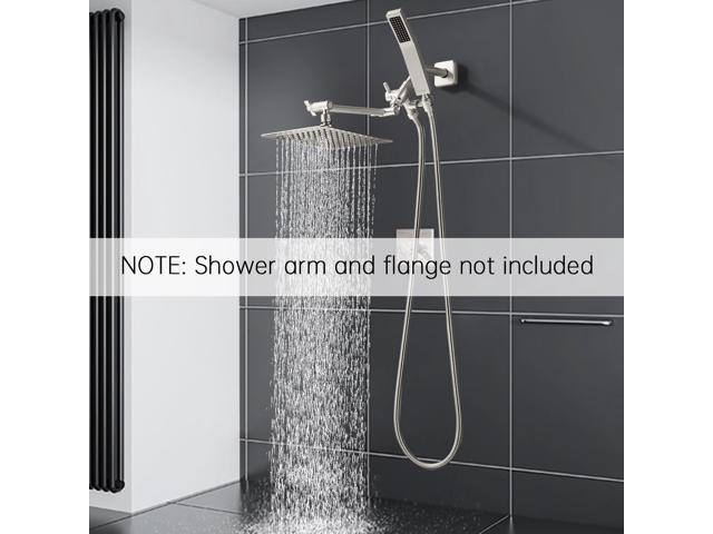 G-Promise All Metal 8 Inch Dual Square Shower Head with Handheld Spray Combo, Rain Shower Head, Adjustable Extension Arm, 3-Way Diverter, 71 Inch...