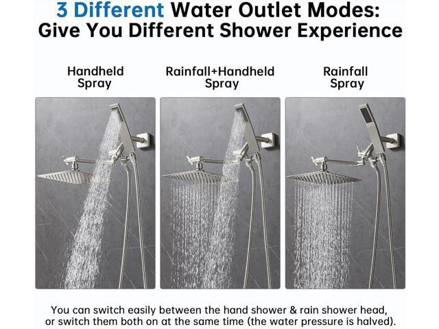 G-Promise All Metal 8 Inch Dual Square Shower Head with Handheld Spray Combo, Rain Shower Head, Adjustable Extension Arm, 3-Way Diverter, 71 Inch...
