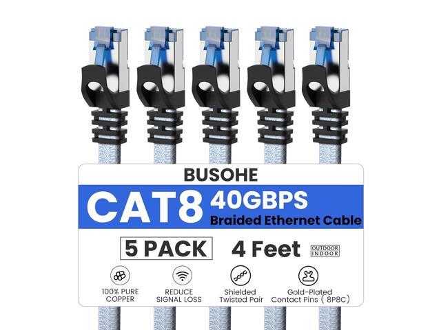 BUSOHE Cat 8 Ethernet Cable 4 FT 5 Pack, Nylon Braided High Speed Heavy Duty Network LAN Patch Cord, 40Gbps 2000Mhz SFTP Shielded RJ45 Flat...