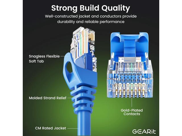 GEARit 50-Pack Cat6 Patch Cable 0.5 Foot / 6 Inches Cat 6 Ethernet Cable Snagless Flexible Soft Tab - Preimum Series - Blue