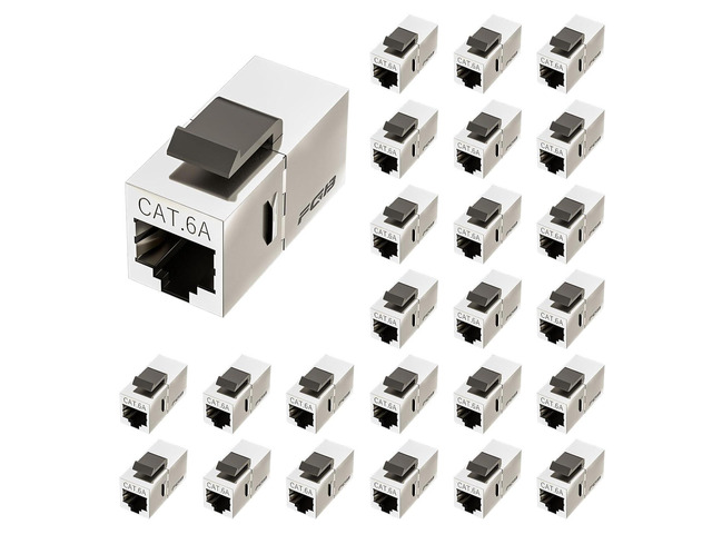 FGB 10Gbps Cat6a Shielded Keystone Coupler, Female to Female RJ45 Keystone Jack, Ethernet Keystone Coupler in Silver, 25 Pack