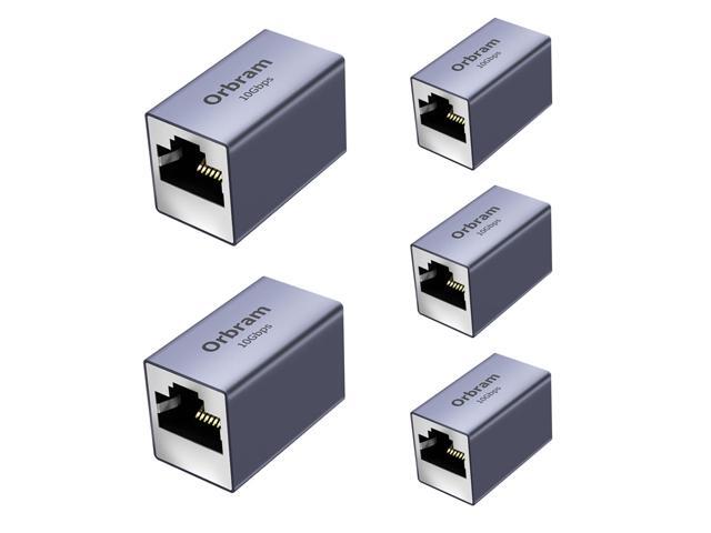 Orbram Ethernet Extender 10Gbps, 5 Pack RJ45 Coupler Adapter for Cat8/Cat7/Cat6/Cat5e/Cat5 Cables, 328ft Long-Distance Connection, Female to Female...