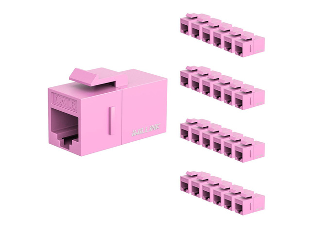 iwillink RJ45 Cat6 Keystone Coupler 25-Pack, Female to Female Cat6 Keystone Jack, UTP Keystone Coupler Insert (Pink)