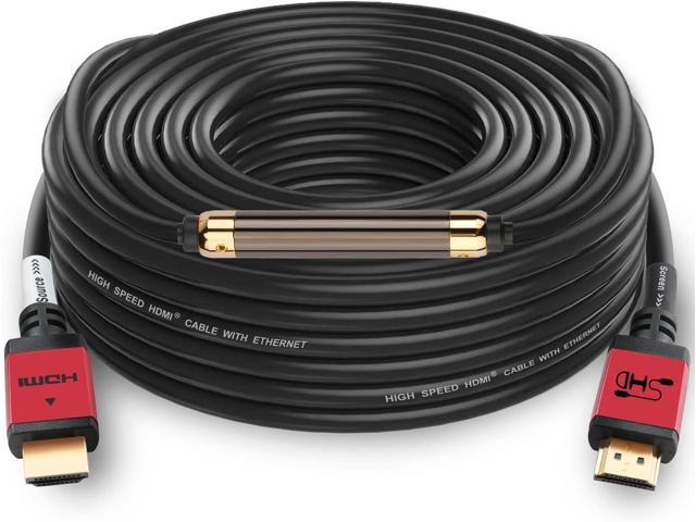 SHD 100 Feet HDMI Cable with Signal Booster, 100' HDMI Cord 2.0V Support 4K 3D 1080P for in-Wall Installation CL3 Rated Black Cable and Red Metal...