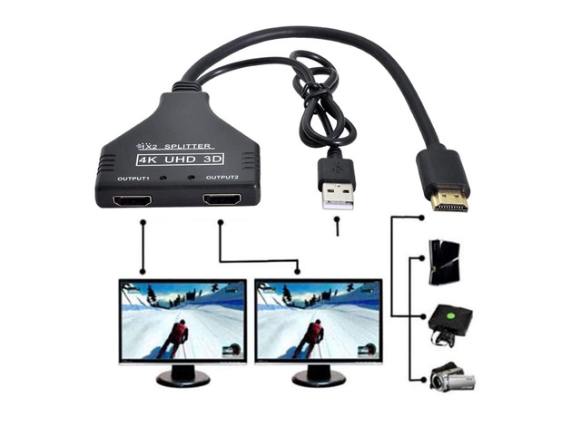 ChenYang HDMI 1.3 Splitter Adapter, HDMI 1 Male to 2 Female Splitter Switch Extension Cable with Power 0.65FT/20cm